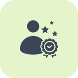 User icon with stars and badge.