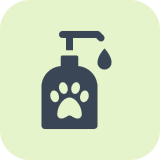 Pet paw soap dispenser icon on green.