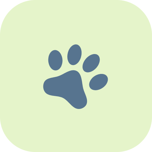 Paw print icon on light green background.