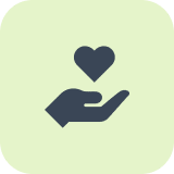 Hand with heart icon on green background.